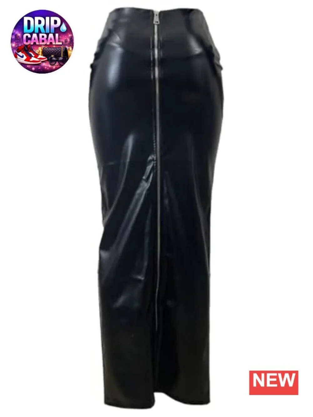 Stretch Faux Leather Maxi Skirt with Double Zipper, Slim Fit